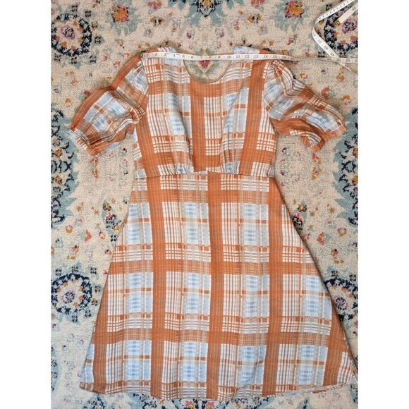 Asos Lost Ink Tie Back Check Midi Dress in Blue and Orange  - 14 - Picture 5 of 11